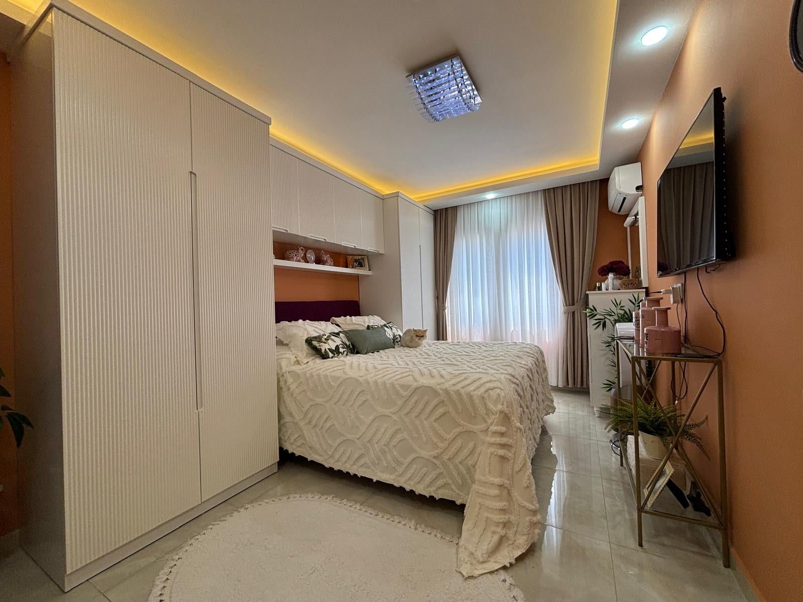 Furnished Apartment with Modern Decor, Living Room and Kitchen