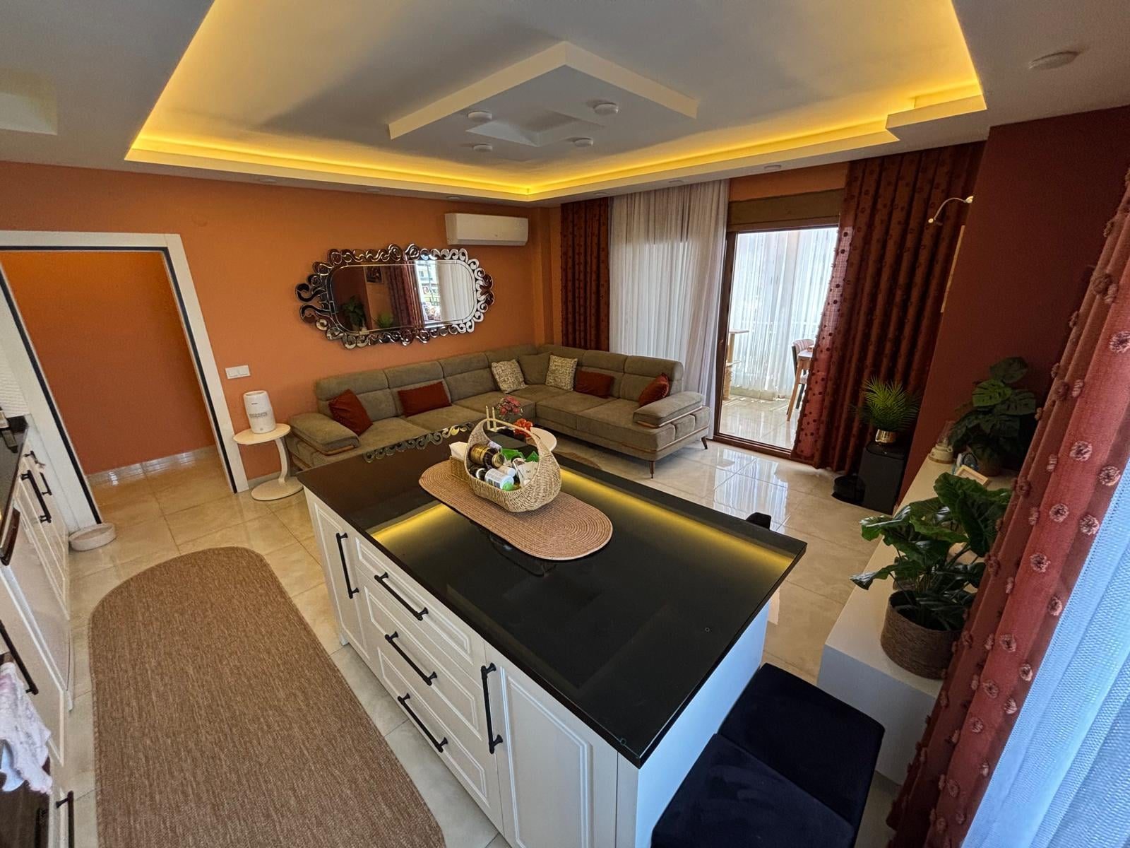 Furnished Apartment with Modern Decor, Living Room and Kitchen